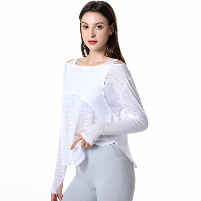 2022 spring and summer new yoga clothes tops loose and thin long-sleeved blouses thin section moisture-absorbing breathable large size fitness clothes 8319