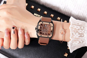 [Ready stock]GUOU fanshion Women Watches Lady Luxury Wristwatches Rubber Silicon Dress Square Quartz Watch