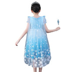 Anna Elsa Dress Fancy Birthday Cosplay Costume New gradient dress princess skirt girls' short sleeve mesh puffy skirt