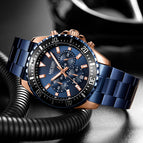 Megir Men's Watch Large Dial Chronograph Calendar Steel Belt Business Quartz Watch 2064