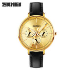 Skmei women's watch fashion six needle leather lady watch retro wind leather round women's watch quartz watch
