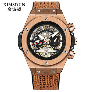 KIMSDUN lether Tourbillon Automatic Mechanical Watch Waterproof Luminous Business Men's casual Watch K-718D