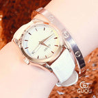 High Quality GUOU 8055 Classic Rose Gold Leather Gift Quartz Analog Bracelet Wristwatches Watch for Women Girl Female