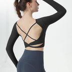 2023 Autumn Yoga Clothes Long Sleeve Sexy Beauty Strap Chest Pad Bottoming Shirt Women's Sports Bra running fitness Top CX20-258