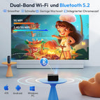 Android 11 & Elektrischer Fokus Smart Beamer Full HD XGODY Sail2 600ANSI Nativ 1080P Bluetooth WLAN Projektor 4K Unterstützung Video Heimkino Beamer Automatik Vertikale Korrektur Chromecast 7000 APP.