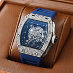 Watch for men Richard Trendy Fashion Hollowed-out Quartz Watch Diamond Silicone Electroplated Barrel-Shaped Men's and Women's Watch 9924