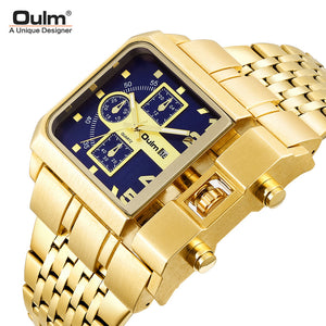 Oulm watch for men gold large dial men's watch steel calendar square quartz men's watch casual style HP3364B