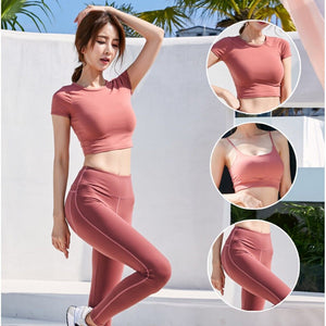 Women sports suit fashion quick drying 3 pieces running yoga outdoor lady clothings