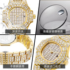 Pintime Fashion Diamond-Embedded Starry Square Diamond Calendar Waterproof Quartz Watch for Men 008