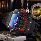 Men's Watch European and American Carbon Fiber Texture Fashion Quartz Watch Barrel-Shaped Quartz Sports Watch 1035