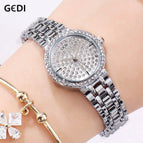 GEDI 3086 Hot Sale Women Fashion Casual Watch Elegant Luxury Stainless Steel Waterproof Ladies Diamond Rhinestone Analog Quartz Wristwatch