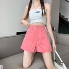 JEANS color denim shorts women's 2022 new high-waisted slim A-word loose double-button shorts 055