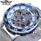 Winner Watch Men's Fashion Casual Classic Popular Rhinestone Hollow Mesh Belt Manual Mechanical men Watch SLZg91