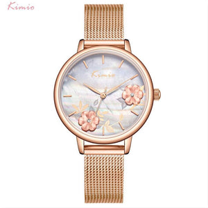 KIMIO 6381 Women Watches Stainless Steel Mesh Belt Quartz Watch Embossed Waterproof Casual embossed printed ladies watchBracelet WristWatch