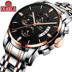 OLMECA Men Watch Chronograph Sport Mens Watches Top Brand Luxury Waterproof Full Steel Quartz Gold Clock Men Relogio Masculino