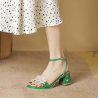 Sandals women's summer 2022 new thick heel sandals women's pleated lace pearl one word buckle high-heeled sandals lady ZR1138-2