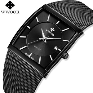 WWOOR Men Watches Top Brand Luxury Square Clock Men Quartz Watch 50M Waterproof Wrist Watch