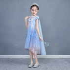 3-8 years Anna Elsa Dress Fancy Birthday Cosplay Costume New short sleeve 2 Princess Dress Girls' Korean lace dress activity cloak Aisha skirt