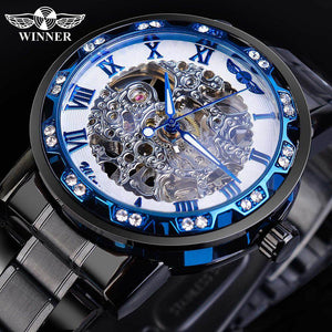 Winner Fashion Diamond Luminous Gear Movement Royal Design Men Male Mechanical Skeleton Wrist men's casual Watch