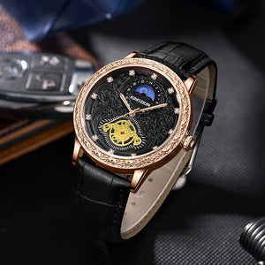 KIMSDUN retro engraved moon phase high-end imitation mechanical watch men's waterproof quartz watch K-2191B