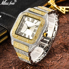 MISSFOX watch Roman scale high-end fashion diamond full diamond square men's watch women's watch round classic fashion quartz watch V324-2