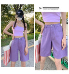 JEANS high-waist candy-colored denim five-point pants women's 2022 Korean version of high-waisted thin fresh casual pants 0567