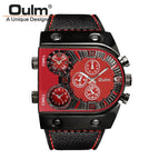 Oulm European and American large dial men's quartz watch multi-time zone watch fashion personality quartz men's watch HP9315B belt watch