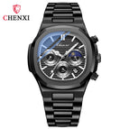 Chenxi Multi-Functional True Three Eyes Six-Pin Men's Watch Calendar Moon Phase Timing Octagonal Live Quartz men Watch CX-922