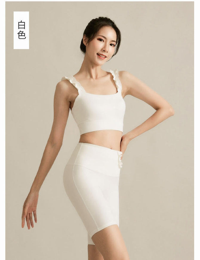 Women yoga Fitness Suit 2023 Summer New Arrival Cycling Sports Pant Belt Chest Pad Yoga Vest up and down two-Piece Set sports running yoga set ENY203