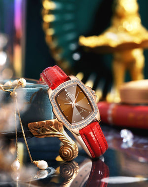 SENO Retro Square Diamond Ladies Belt Watch Simple Water Diamond British Women's Watch S040