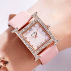 GUOU New Luxury Extravagant Diamond Ladies Square Watch Trend Fashion Watch Tide Leather Strap Watch