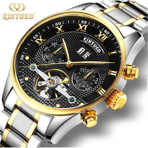 KINYUED Swiss Solid Stainless Steel Band Men's Tourbillon Automatic Mechanical Watch JYD-J009
