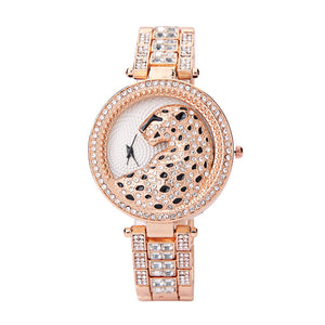 Popular fashionable steel band diamond inlaid women's watch Rhinestone face leopard full diamond quartz watch