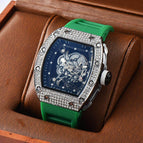 Watch for men Richard Trendy Fashion Hollowed-out Quartz Watch Diamond Silicone Electroplated Barrel-Shaped Men's and Women's Watch 9924