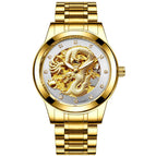 Mohdne Watch Leather Multifunctional Waterproof Gold Watch Dragon Watch Automatic Mechanical Hollow Men's Watch H666