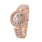 Popular fashionable steel band diamond inlaid women's watch Rhinestone face leopard full diamond quartz watch
