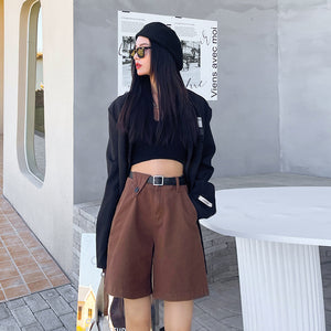 JEANS white denim women's 2022 summer Korean version of the new high-waisted thin loose wide-leg denim shorts