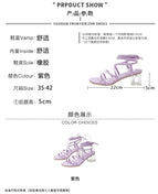Sandals women 2021 new ring foot straps women's shoes round head crystal thick heel single shoes women Y8