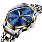 KIMSDUN 1892B Steel Band Watch Men's Waterproof Double Calendar Men's Watch Fashion Quartz Luminous Watch