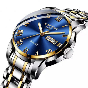 KIMSDUN 1892B Steel Band Watch Men's Waterproof Double Calendar Men's Watch Fashion Quartz Luminous Watch
