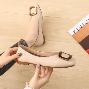 New autumn shoes women's metal buckle shallow mouth square head pedal shoes soft bottom large size flat bottom casual shoes n1-60