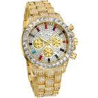PINTIME men's watch Crystals Three-Eye Watch Square Rhinestone Diamond Men's and Women's casual quartz Watch PT2742