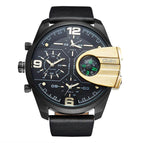 Oulm Ouli Men's Watch Large Dial Multi Time Zone Casual Leather Watch Compass 3790