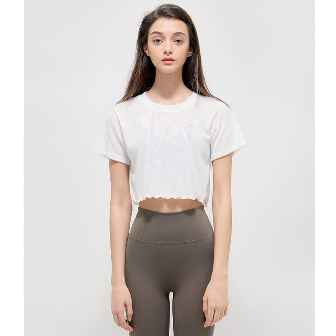 2023 Spring and Summer New Jacquard Short Outdoor Sports Short Sleeve Running Breathable Fitness Slim Slimming Yoga top HN99