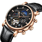 KINYUED waterproof hollow mechanical watch fashion leather diamond star high-end men's mechanical watch J025