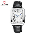CHENXI Casual Couple Watch Morning Calendar Quartz Watch 079a Square Men and women Watch CX-079A Leather