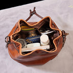 2021 new retro fashion one-shoulder messenger large-capacity cable mouth embroidered lattice bucket female bag 255