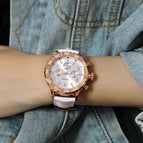 GUOU 8116 Luxury Large Dial Gold Leather Three eyes calendar Qatch Waterproof Ladies Man Fashion Quartz Watches
