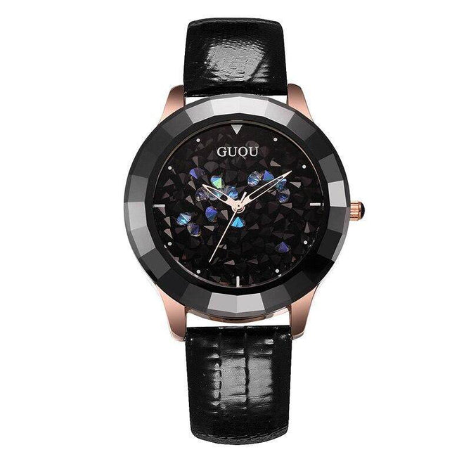 GUOU 8026 Fashion Women's Watches Luxury Watches waterproof Bracelet Ladies Watch Women Leather Diamond watch