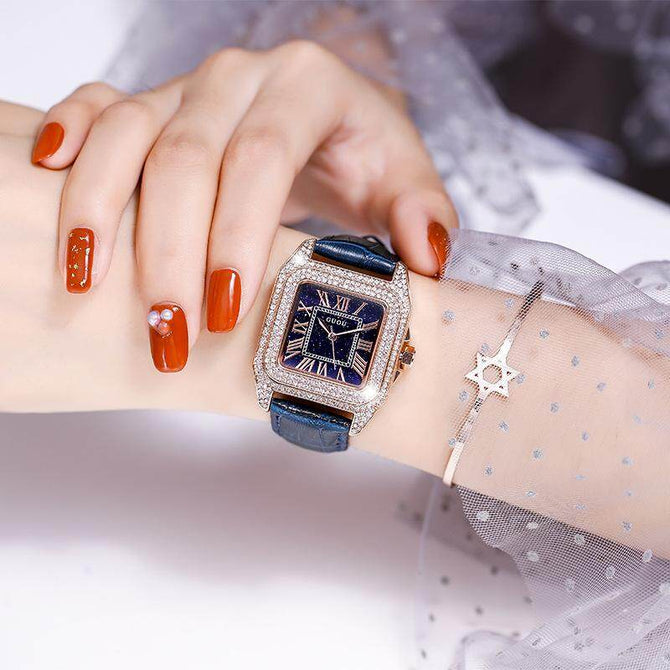 GUOU 8215 Women's Watches 2019 Square Fashion  Luxury Ladies Bracelet Waterproof Watches Leather Strap